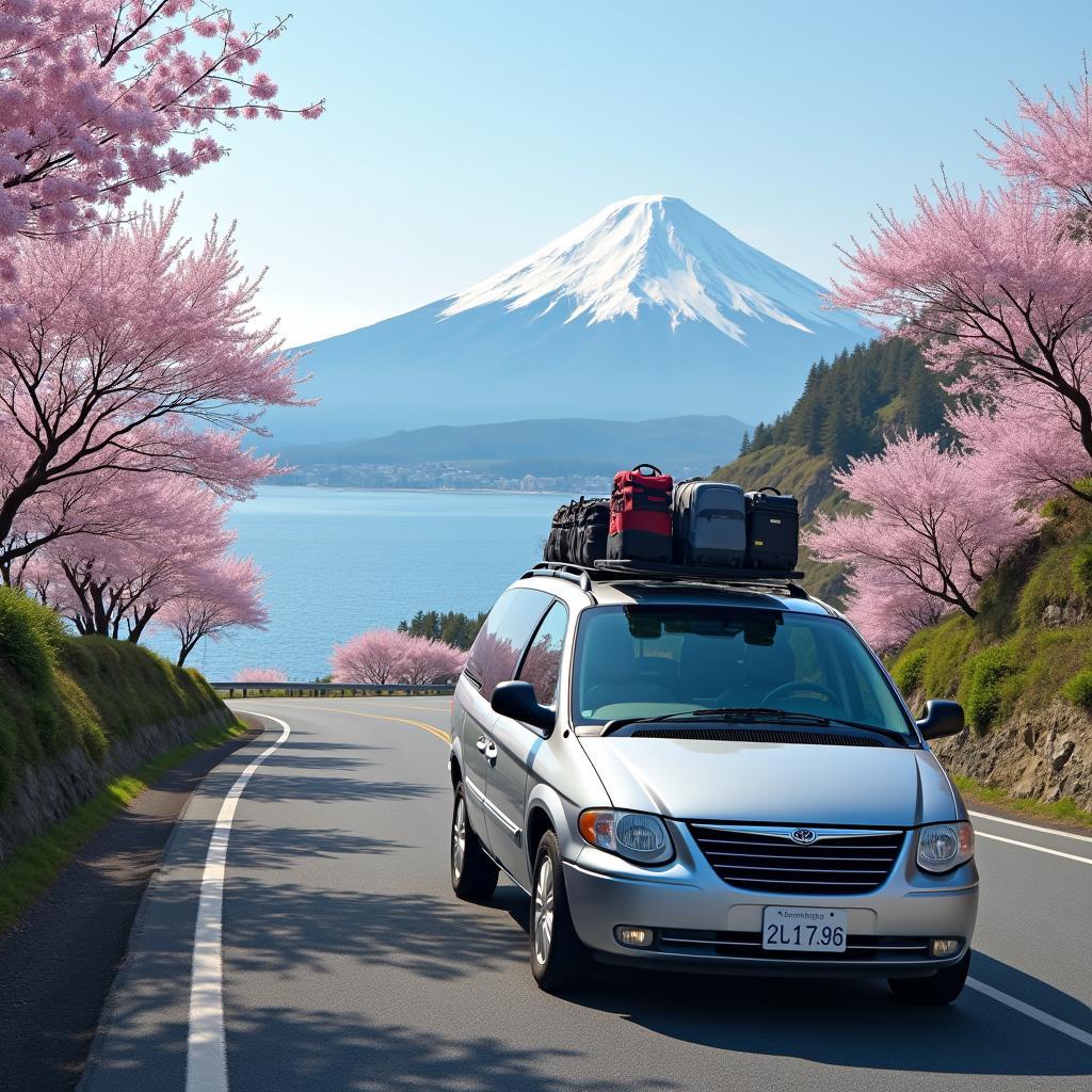 Chrysler Town and Country on a scenic Japanese road trip, exploring the beautiful countryside