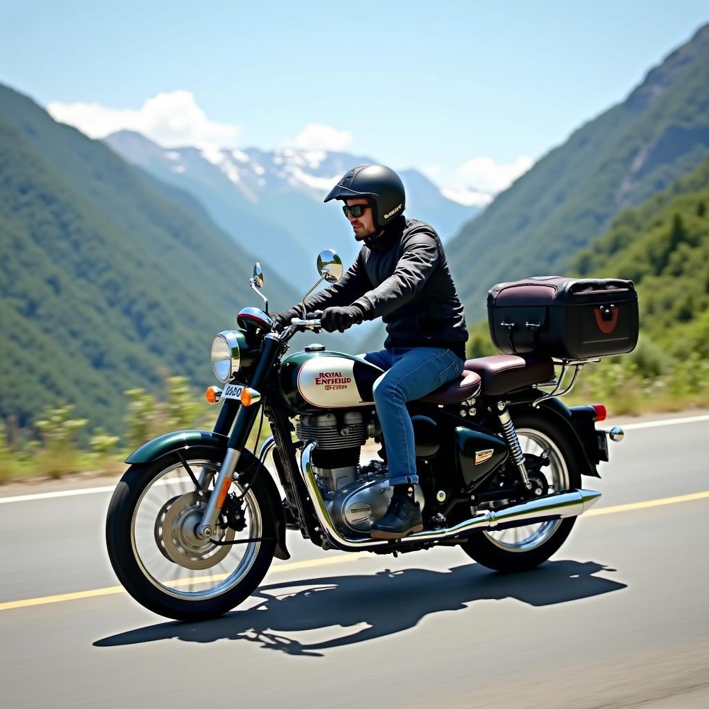 Classic 350 motorcycle with a touring seat traversing scenic Japanese roads