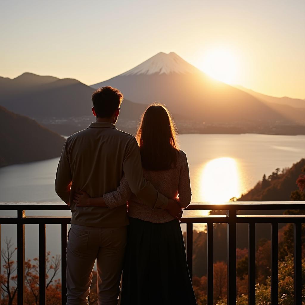 Couple Admiring Mount Fuji from Hakone