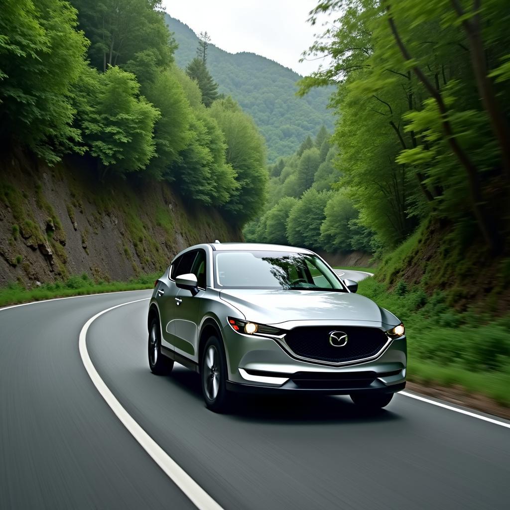 2017 Mazda CX-5 Grand Touring driving on a winding mountain pass in Japan.