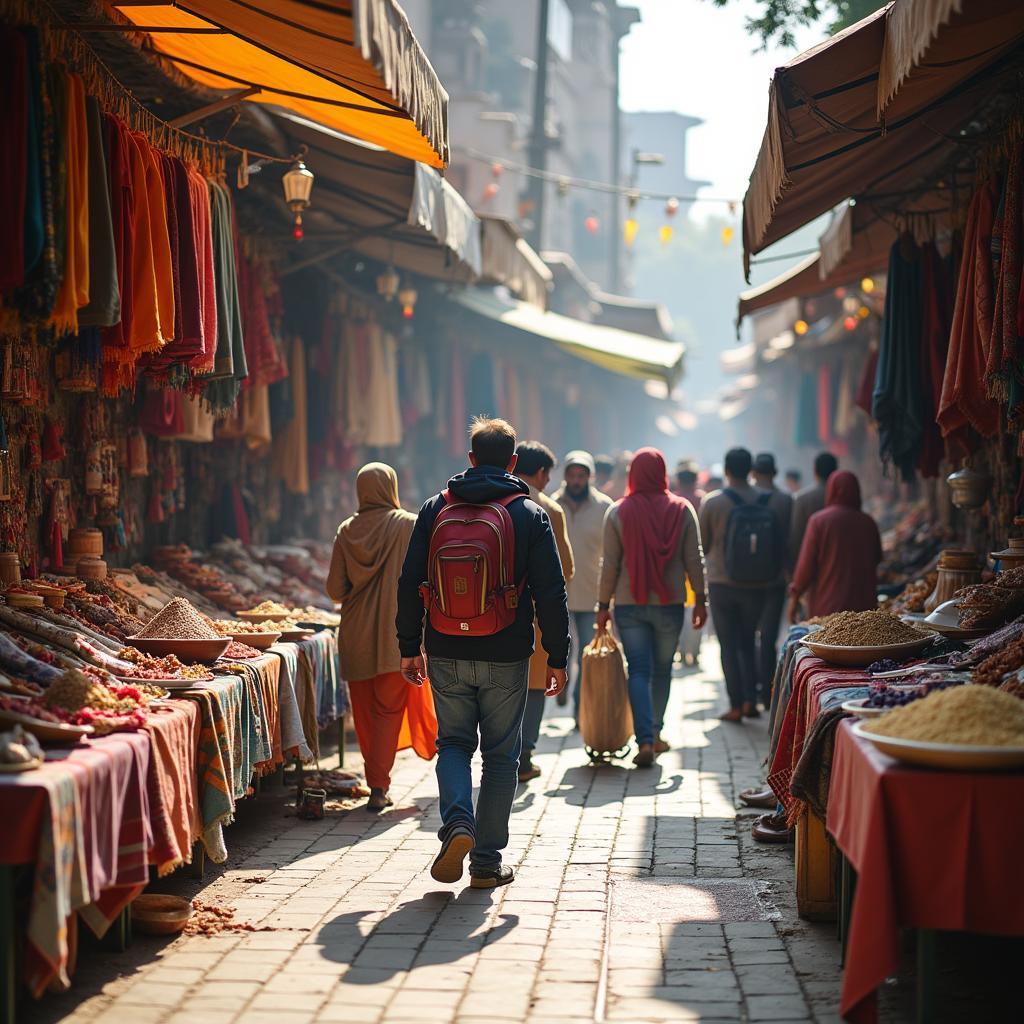 Vibrant scene of a local market during a Delhi Agra tour