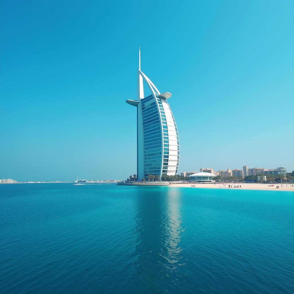 Dubai Architectural Gems: The iconic Burj Al Arab standing proudly on its artificial island.