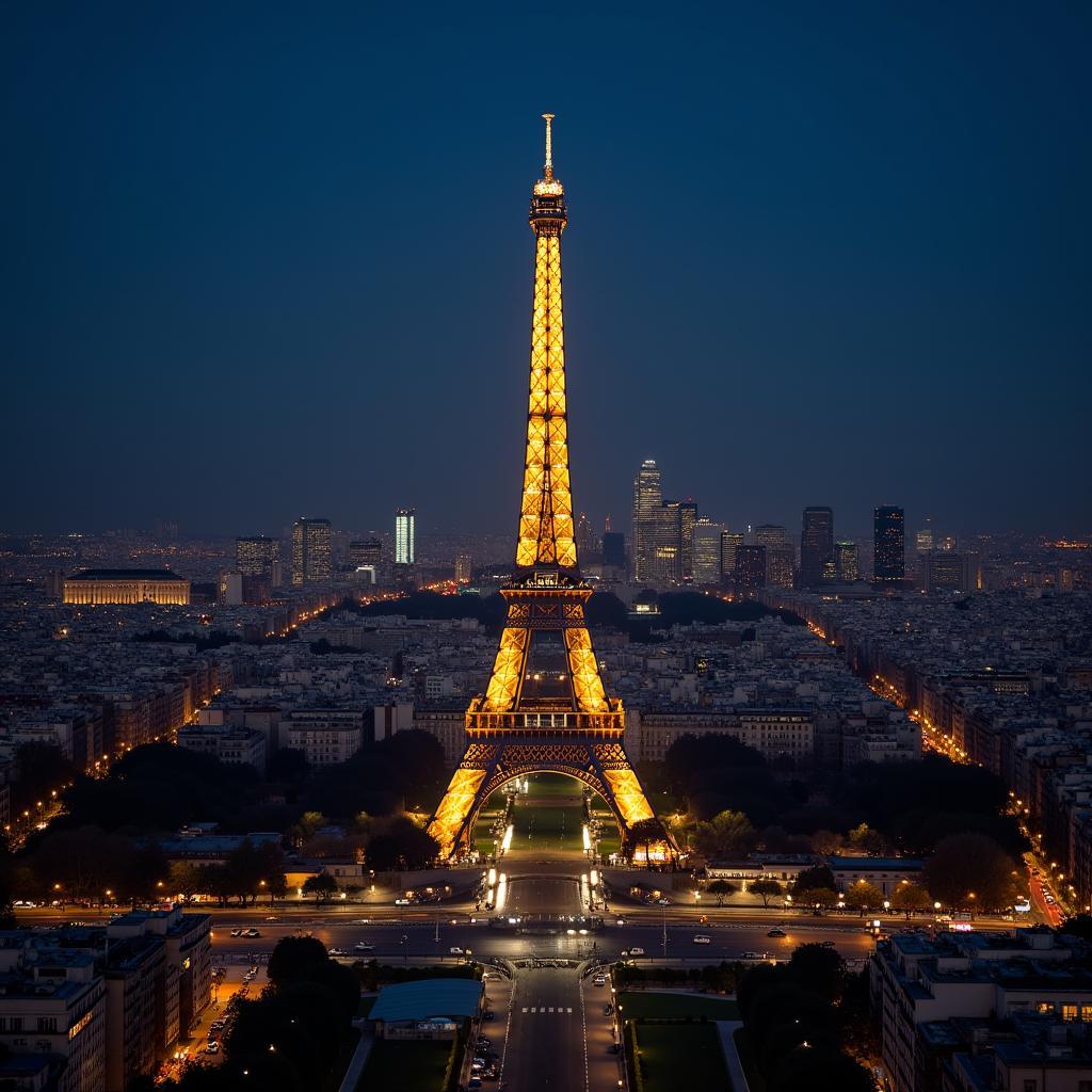 Eiffel Tower Illuminated at Night in Paris