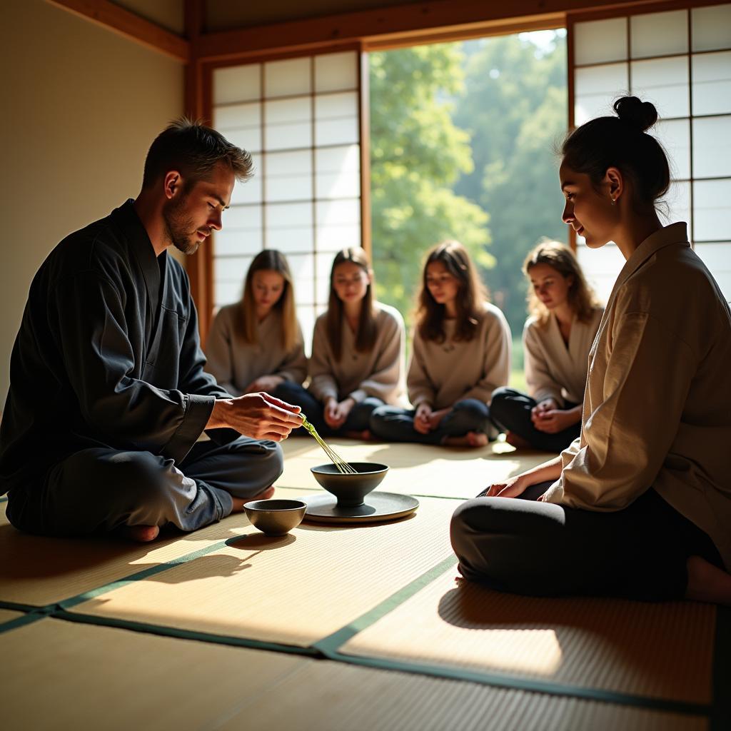 Enjoying a traditional Japanese tea ceremony