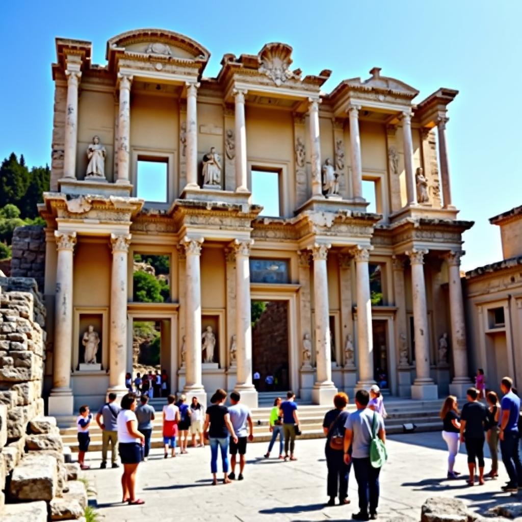 Tourists exploring the Celsus Library in Ephesus