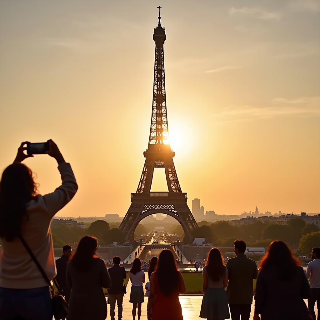 Eiffel Tower at sunset during a Europe tour from India