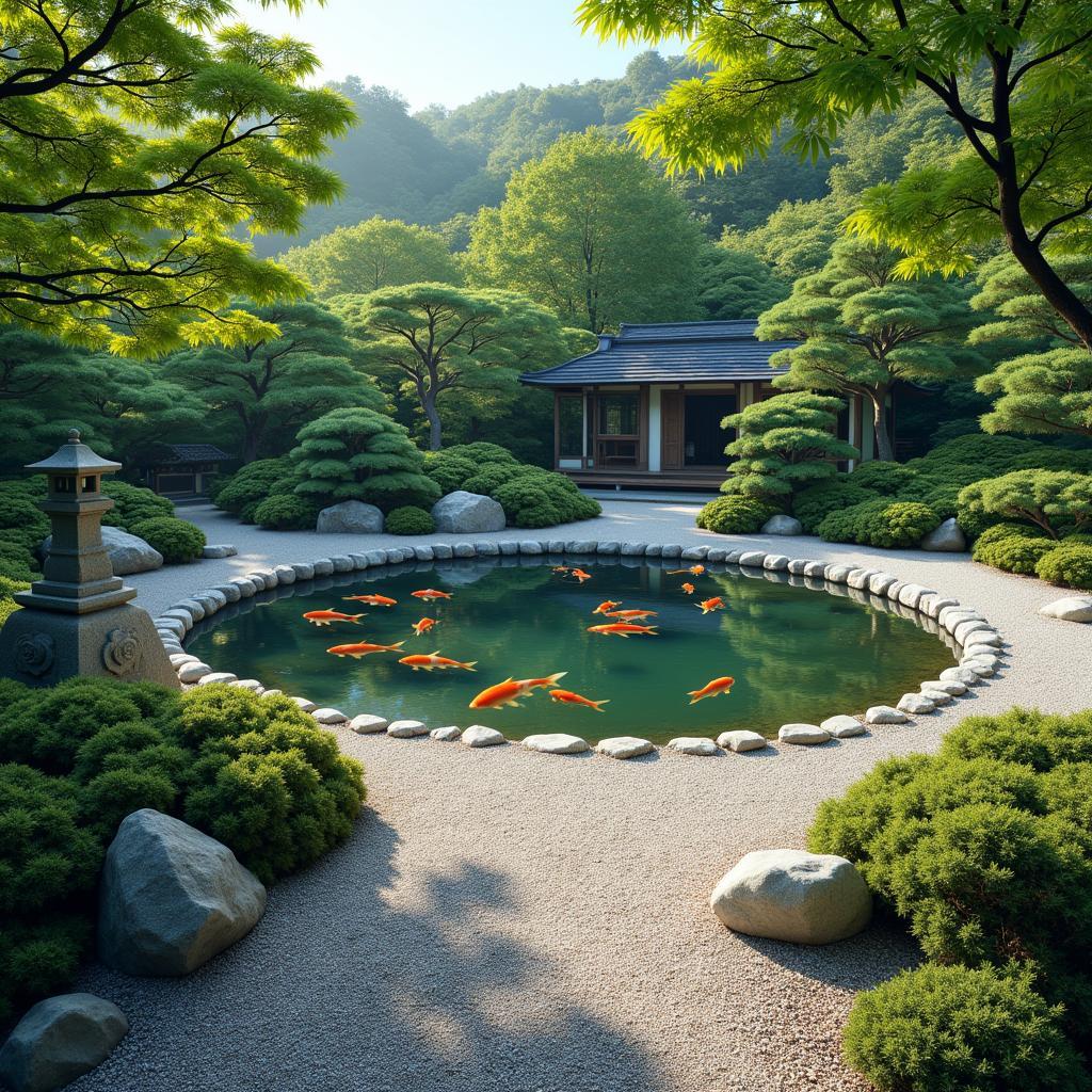 Tranquil Japanese Garden with Koi Pond