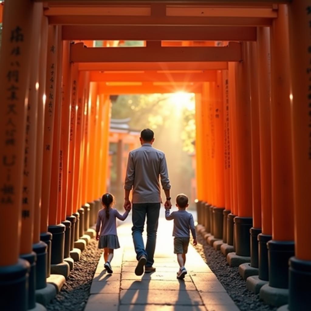 Family Exploring Fushimi Inari Shrine