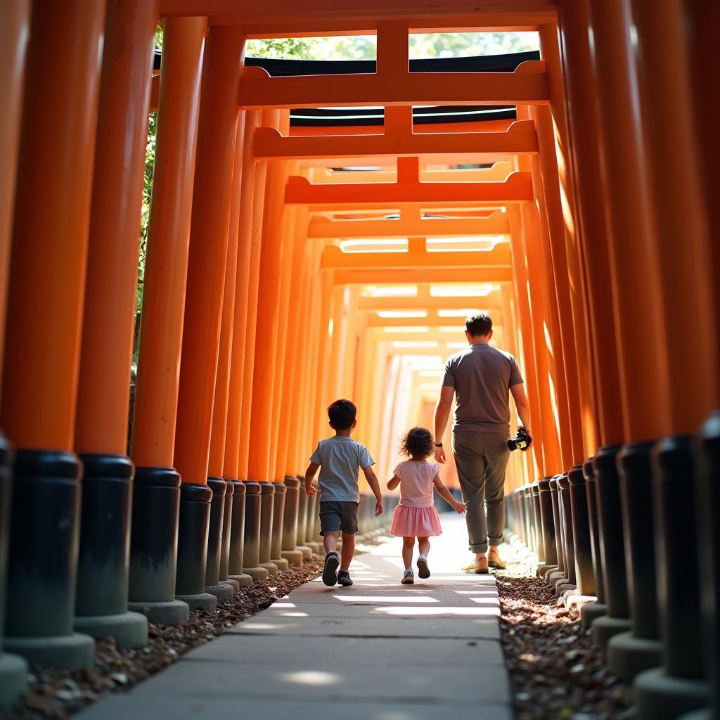 Family exploring Fushimi Inari Shrine in Kyoto