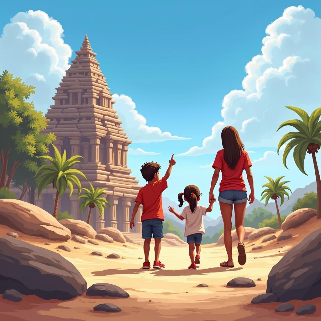 Family Exploring the Hampi Ruins