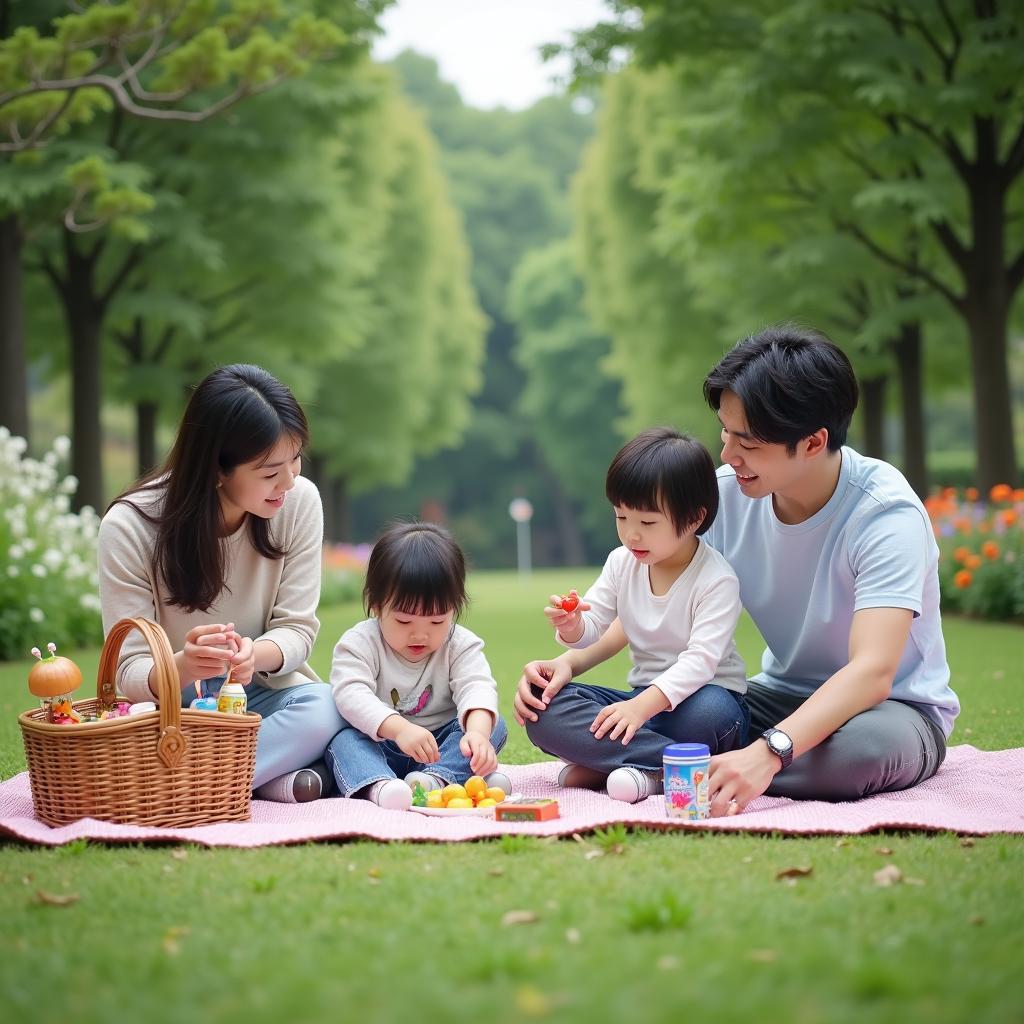 Family enjoying a picnic in Shinjuku Gyoen National Garden