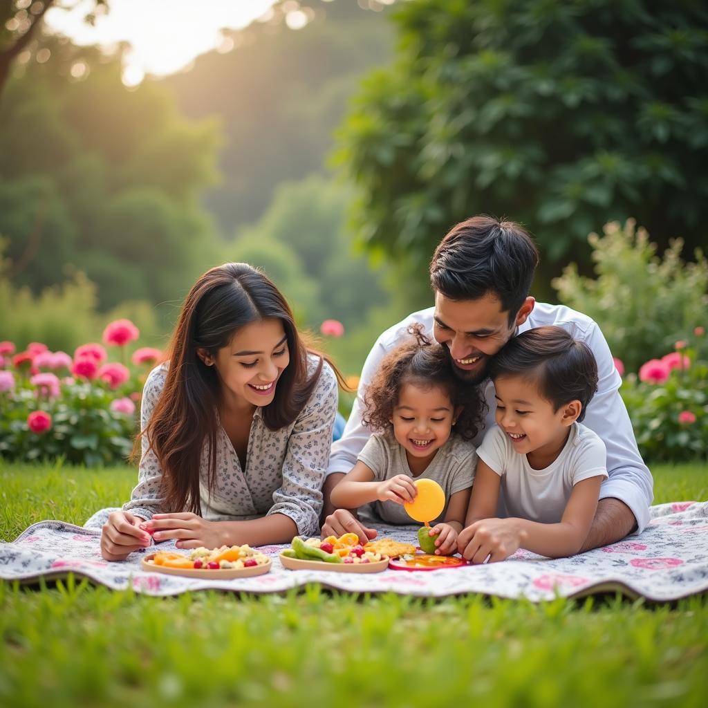 Family enjoying a picnic in the Ooty Botanical Garden