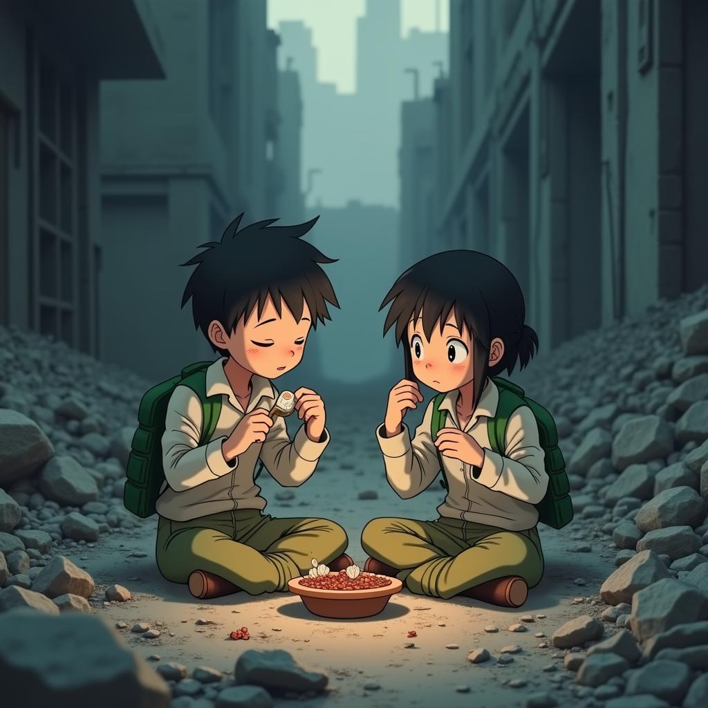 Chito and Yuuri sharing a meal