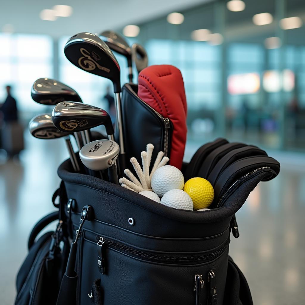 Golf bag packed and ready for a Mediterranean golf tour