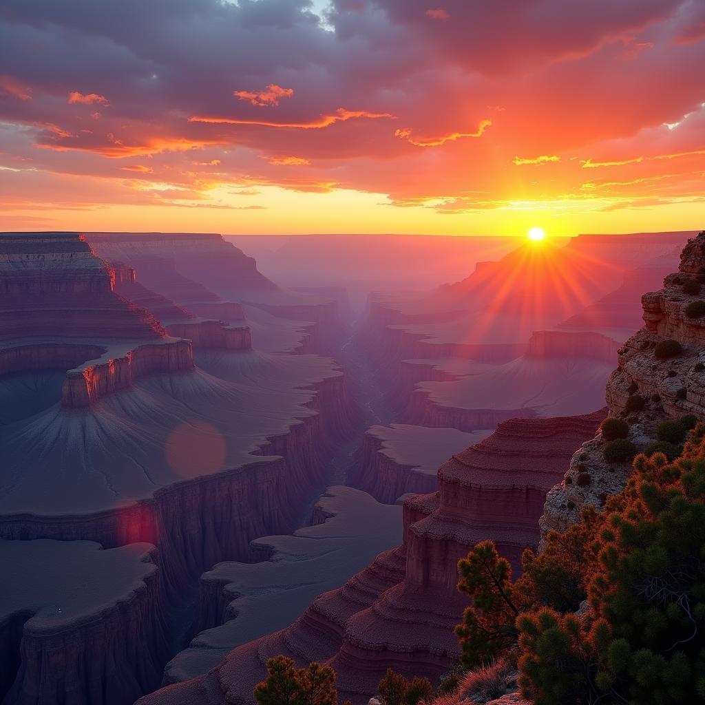 Sunset view from the South Rim of the Grand Canyon