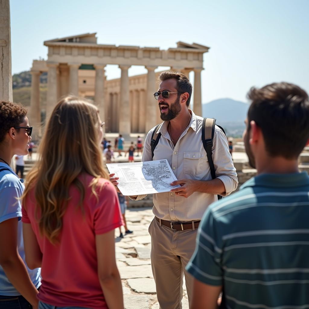 A tour guide explaining Greek history in the USA