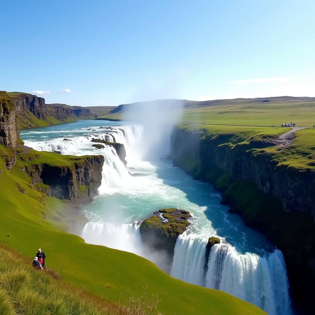 Panoramic View of Gullfoss Waterfall in Summer