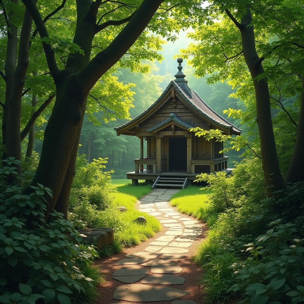 Hidden Japanese Temple Along a Forest Path