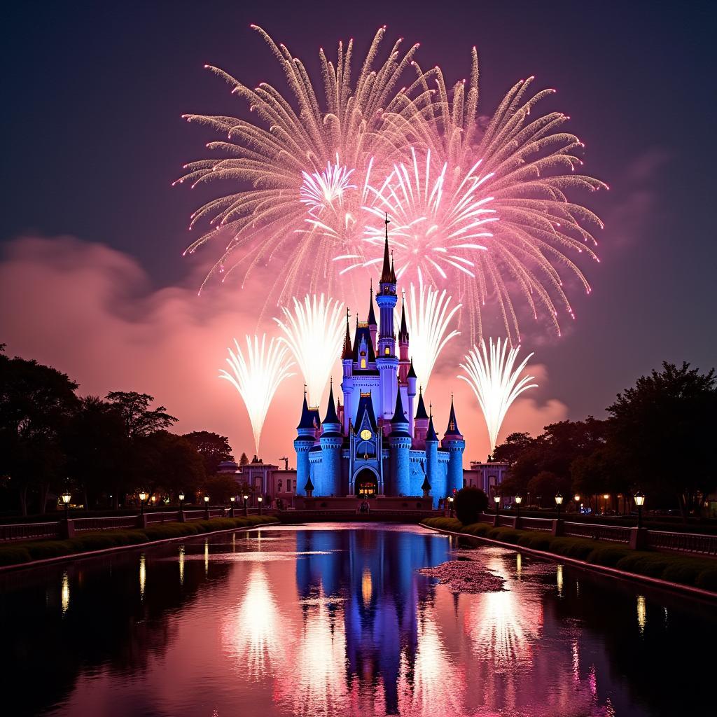 Spectacular fireworks display at Hong Kong Disneyland.