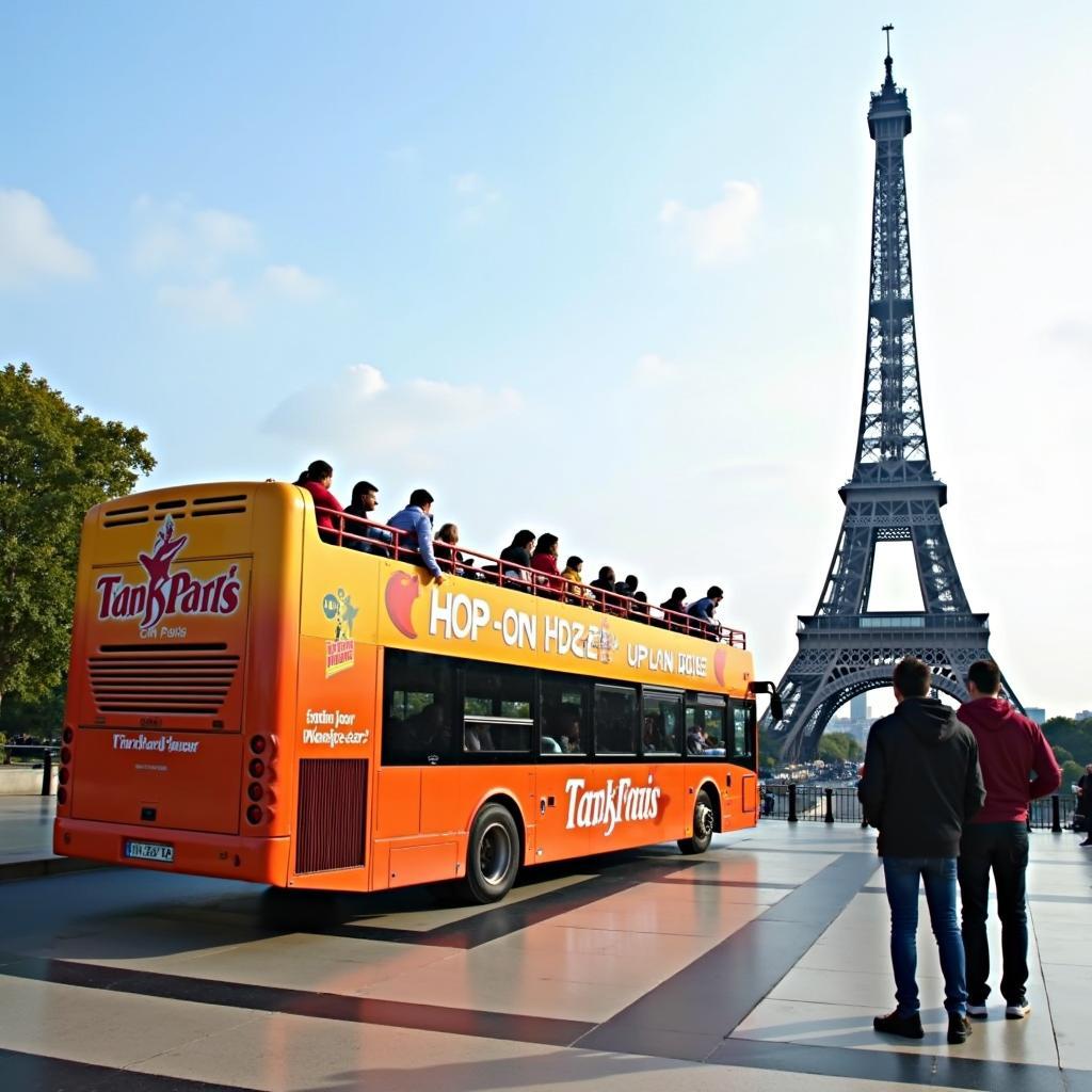 Hop-on-hop-off bus tour near the Eiffel Tower in Paris, France