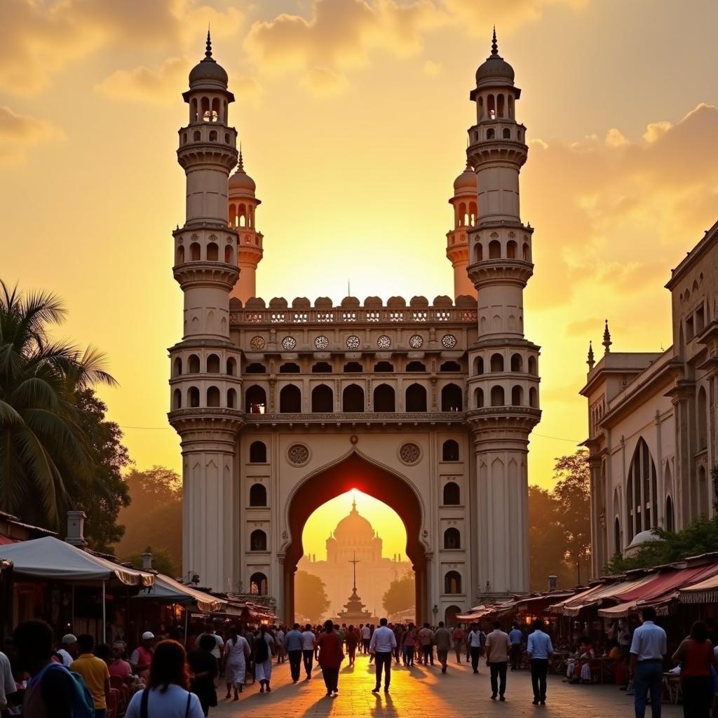 Charminar at sunset in Hyderabad - a must-see on your tour from Kochi.