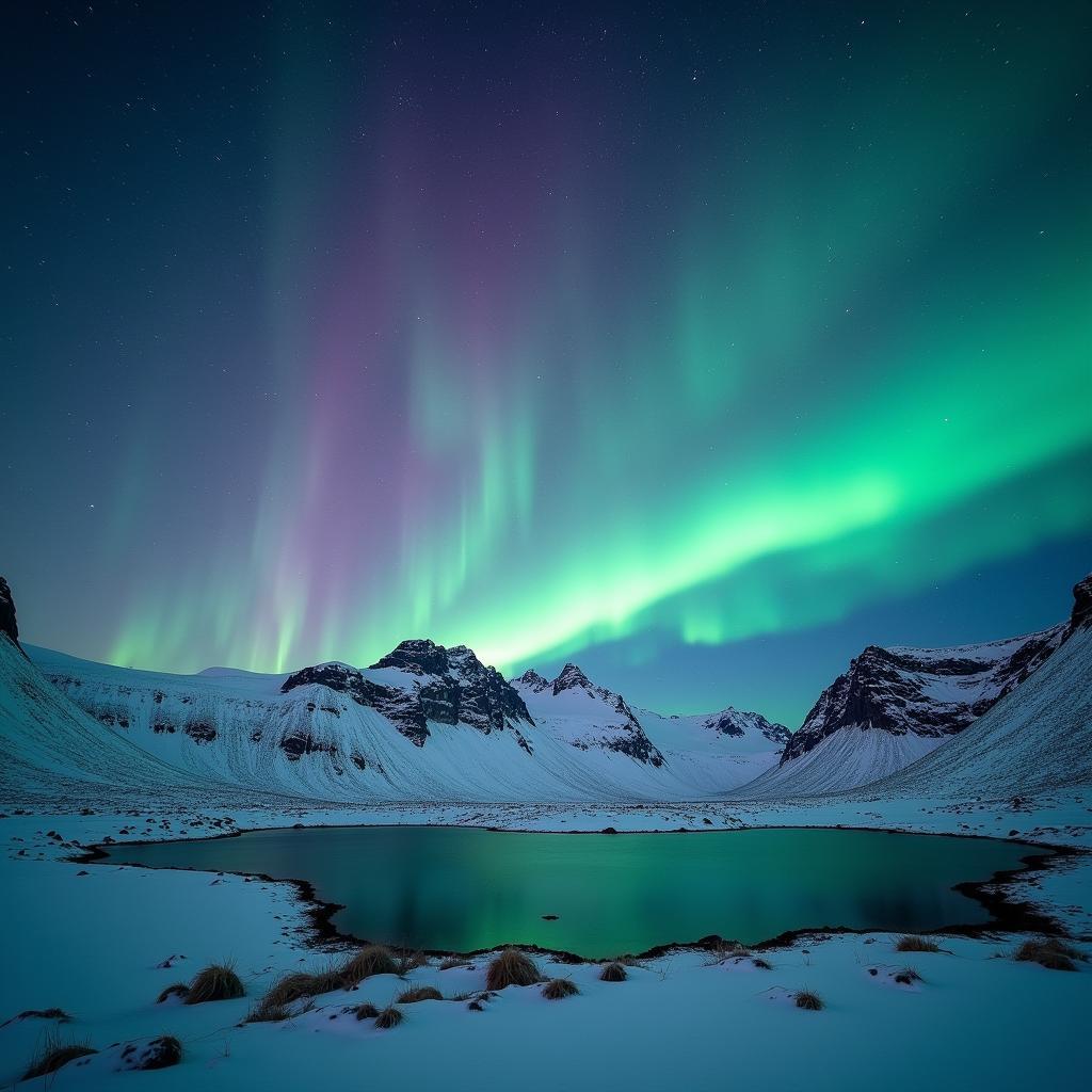 Icelandic Landscape under the Northern Lights