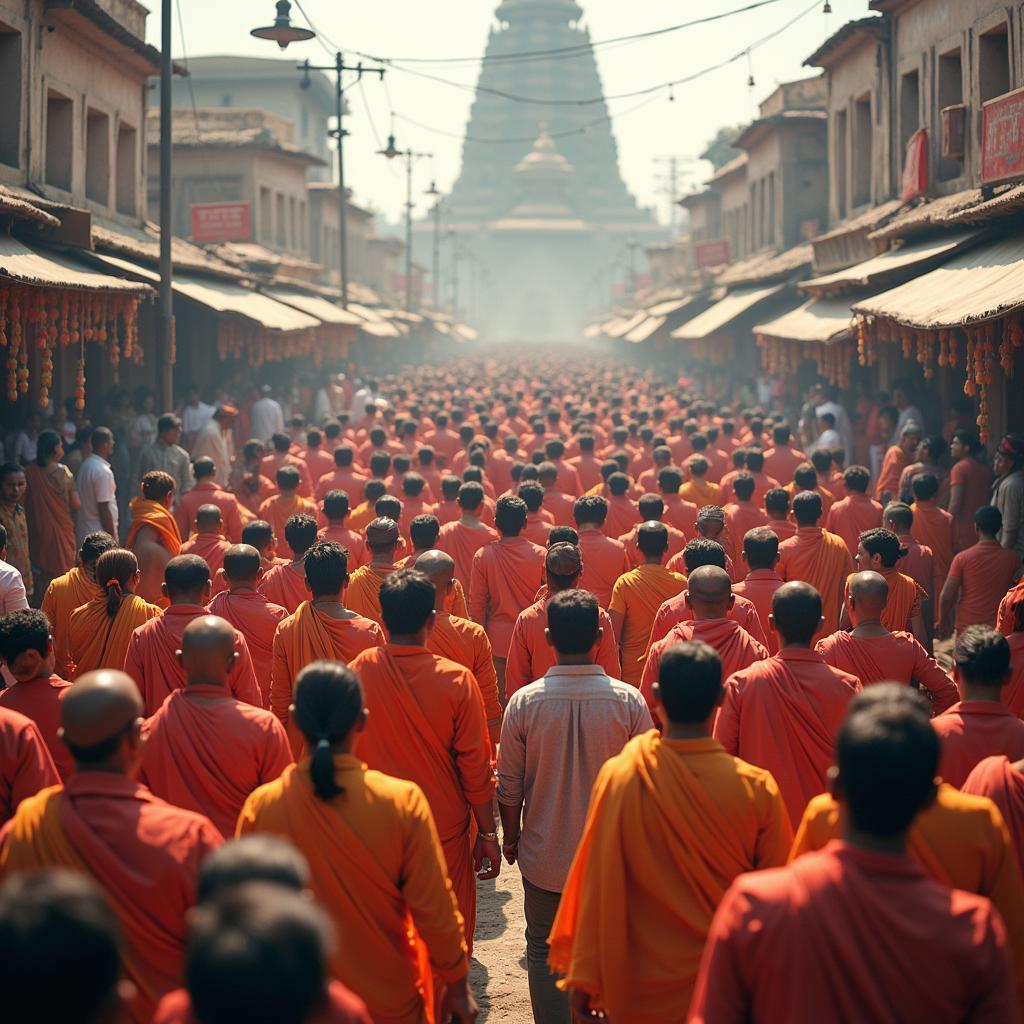 Devotees Celebrating at an Indian Temple Festival