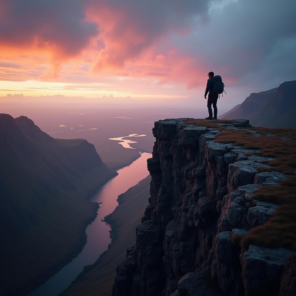 Hiker enjoying panoramic views on Isle of Skye