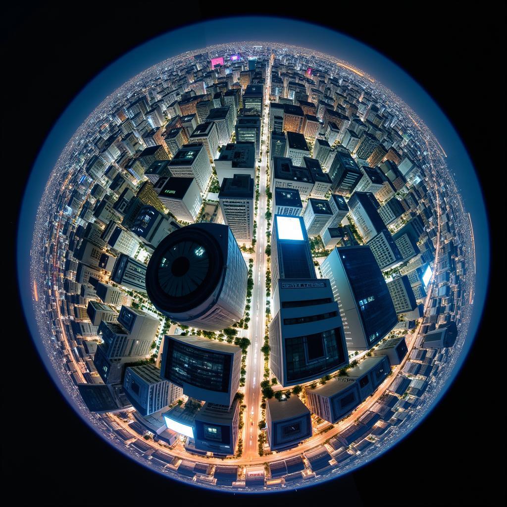 360-degree panoramic view of Tokyo's vibrant cityscape at night, showcasing the illuminated skyscrapers and bustling streets.