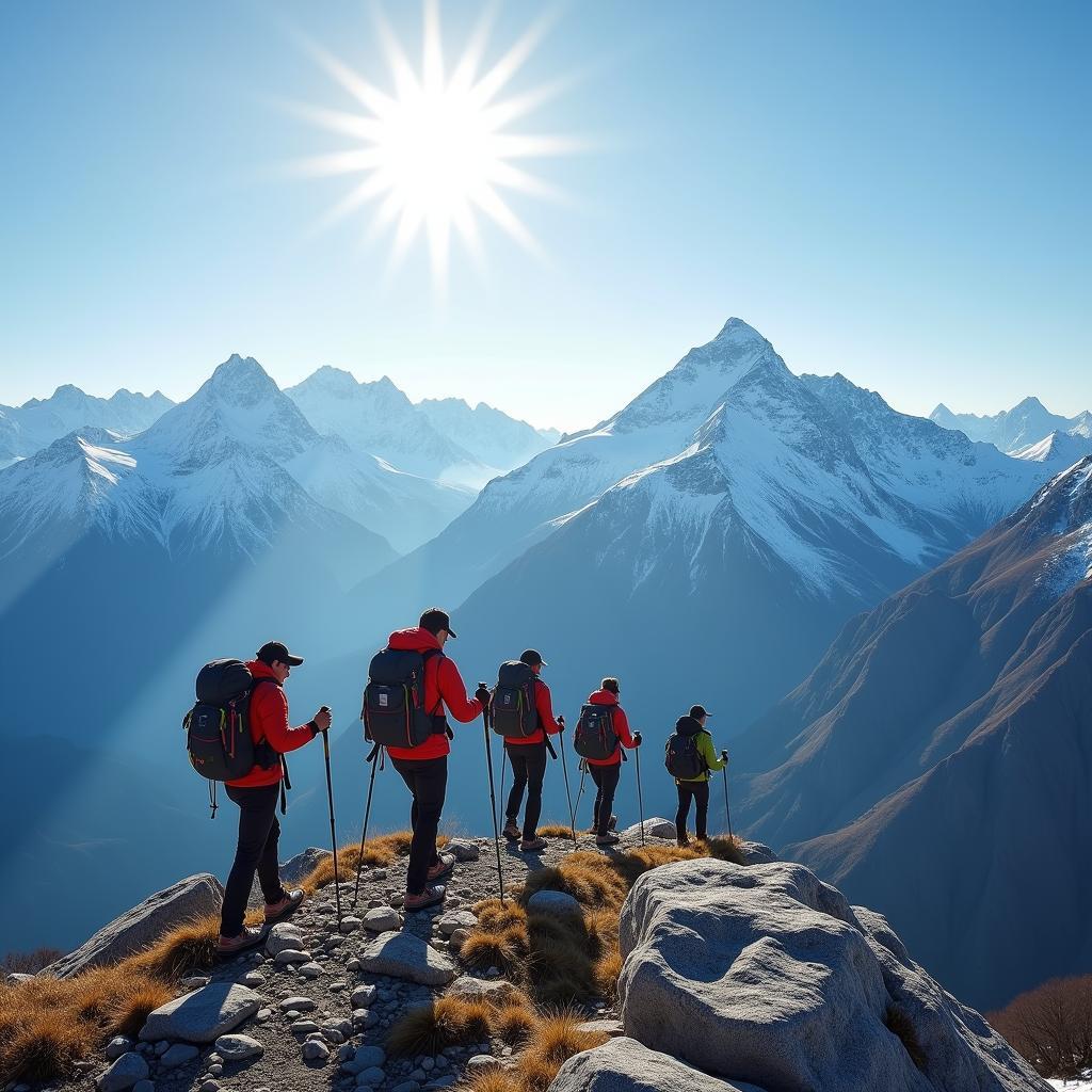 Hikers enjoying a panoramic view of the Japanese Alps during an adventure tour.