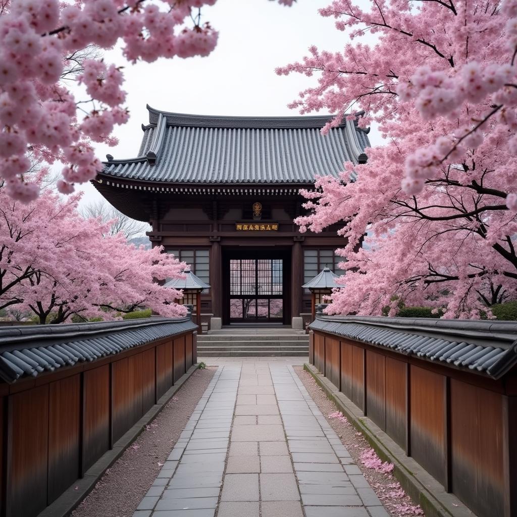 Ancient Temples in Japan During Cherry Blossom Season