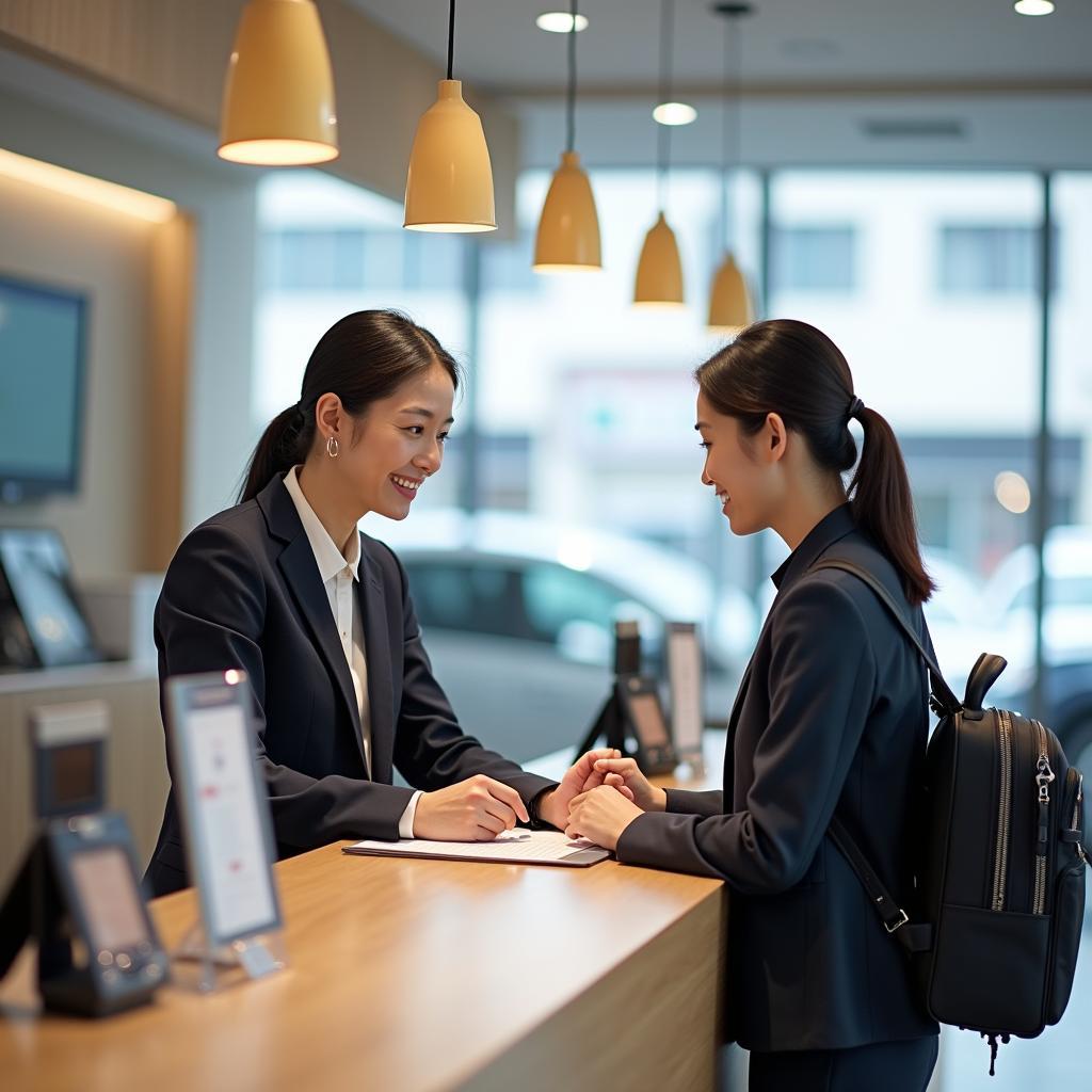 Picking up a rental car at a car rental agency in Japan