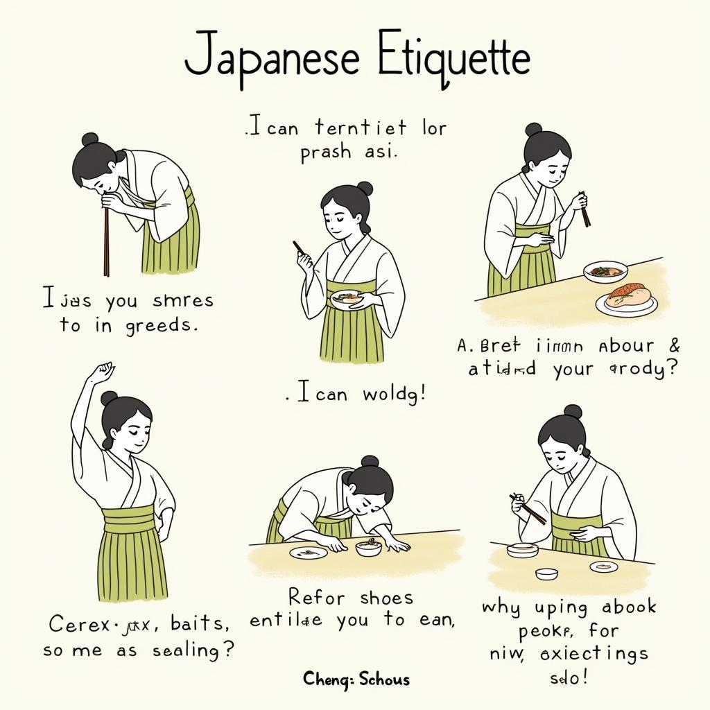 Illustrations depicting examples of Japanese cultural etiquette