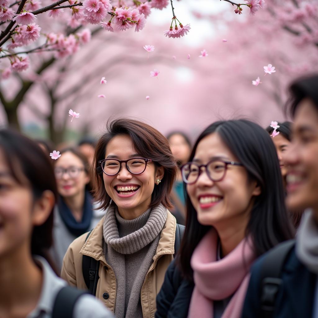 Cherry blossom viewing during a Nines Tour in Japan