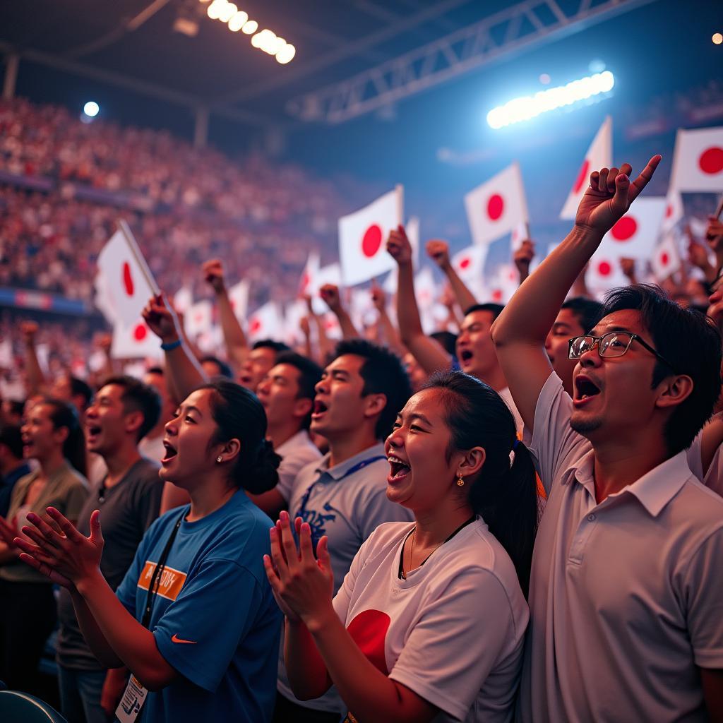 Japanese tennis fans enthusiastically cheering at the ATP Tour Finals