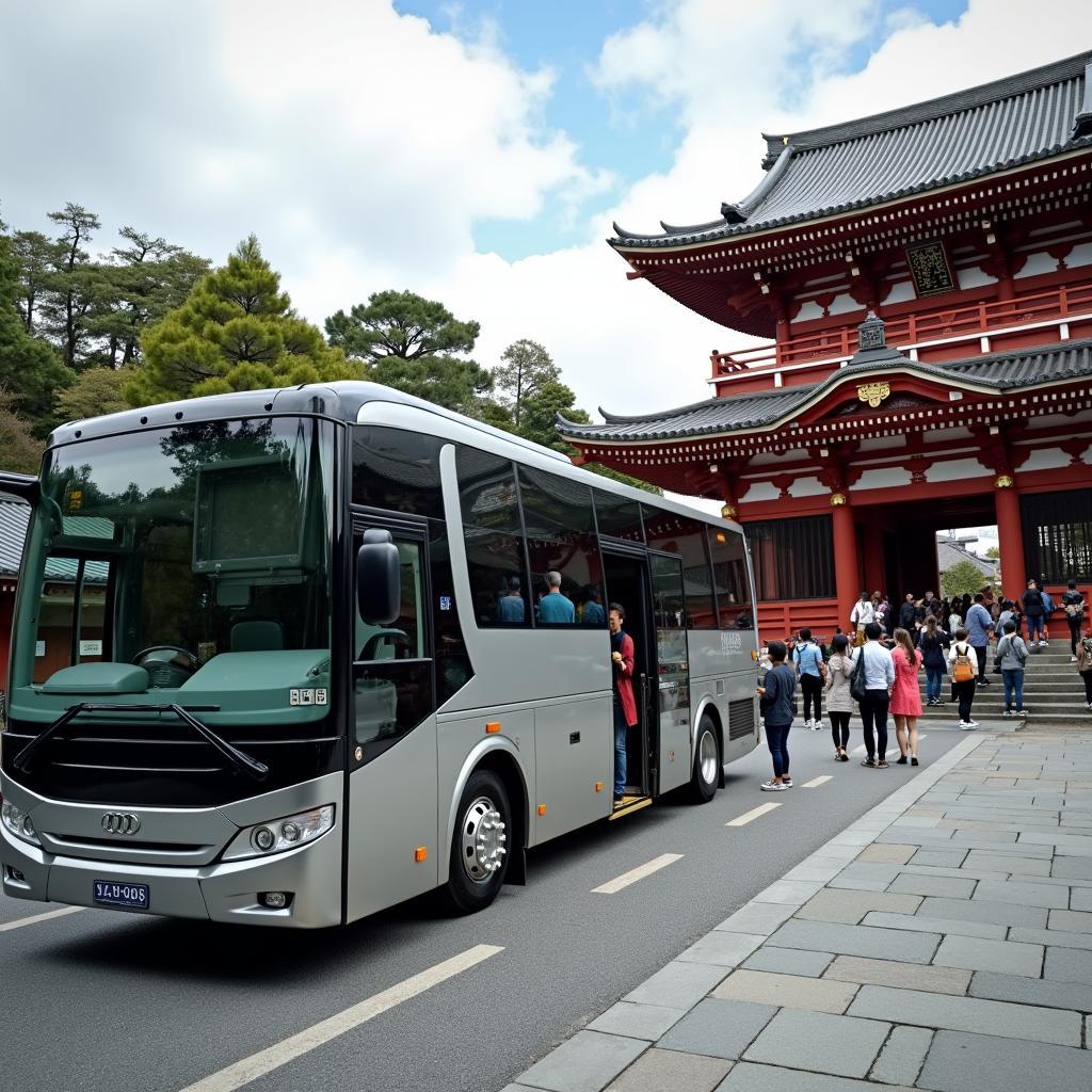 Japan Tour Bus in Kyoto with Temple View Wallpaper