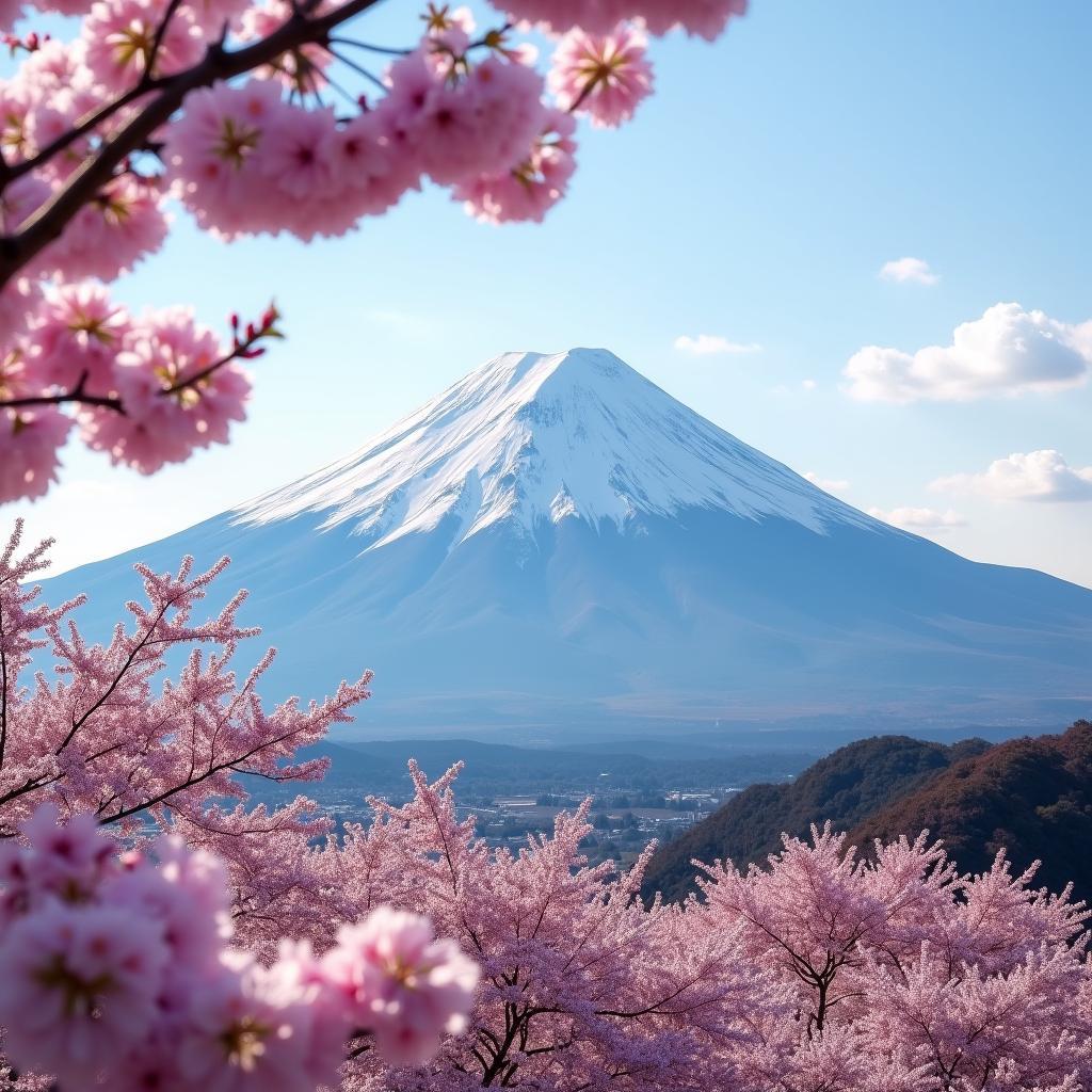 Mount Fuji with Cherry Blossoms in Foreground