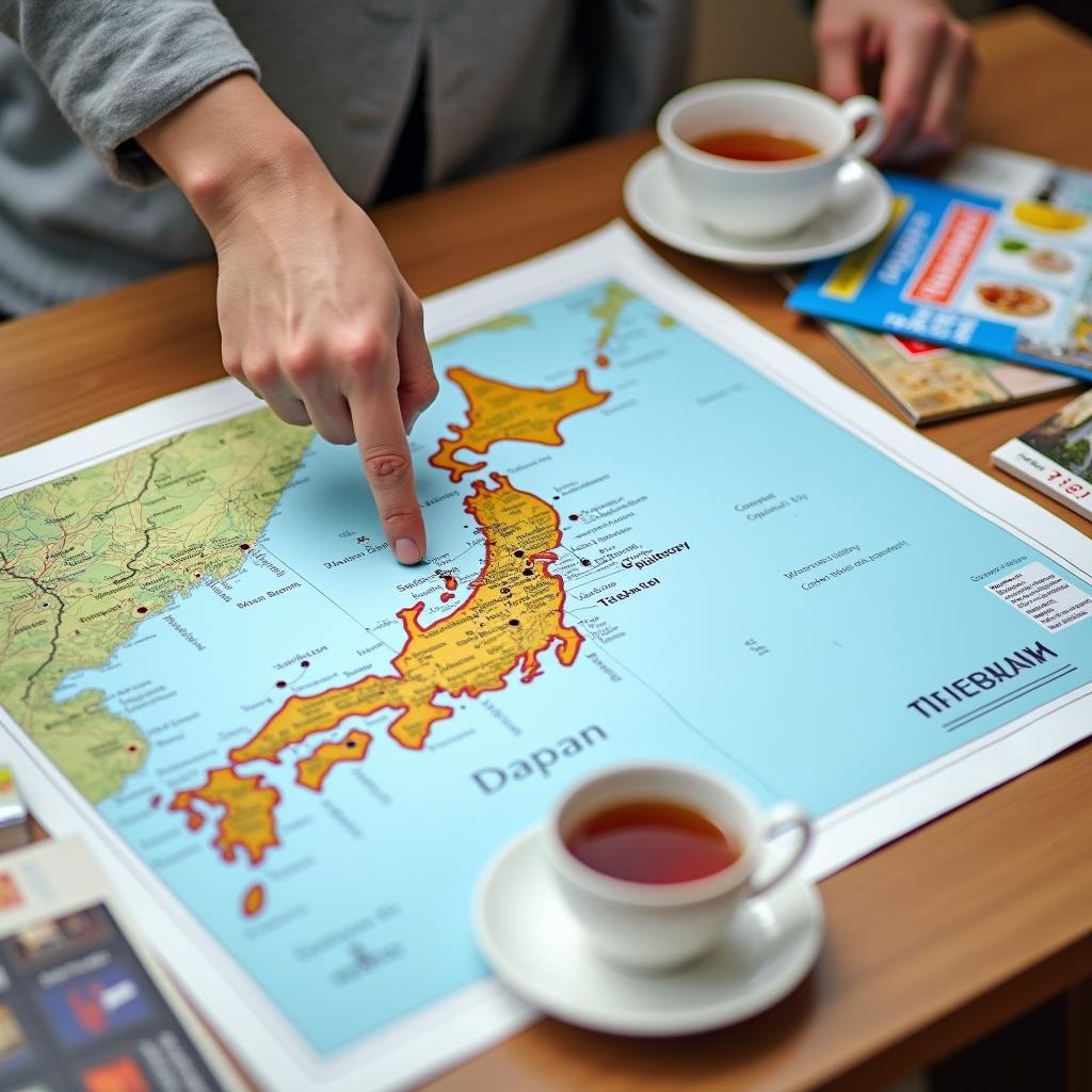 Planning a Japan tour with a map and travel guide