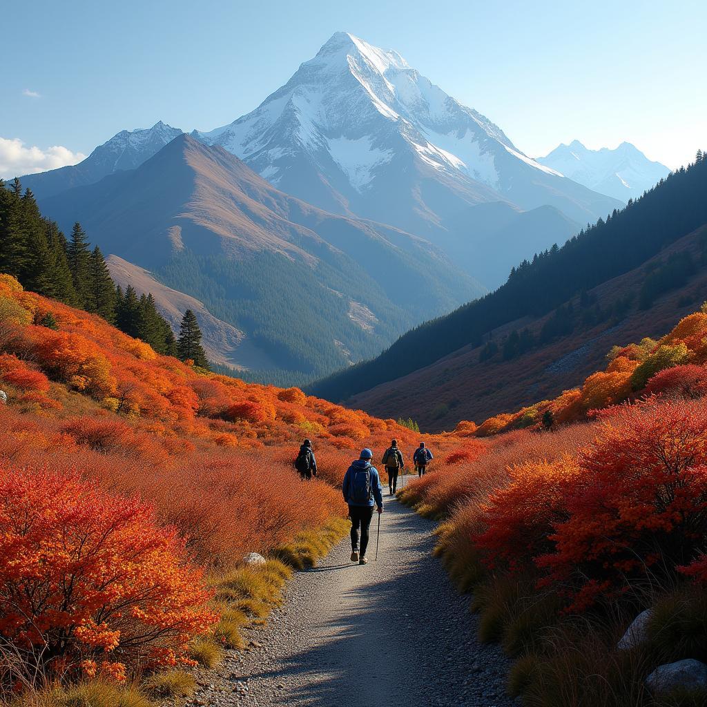 Hiking in the Japanese Alps during autumn