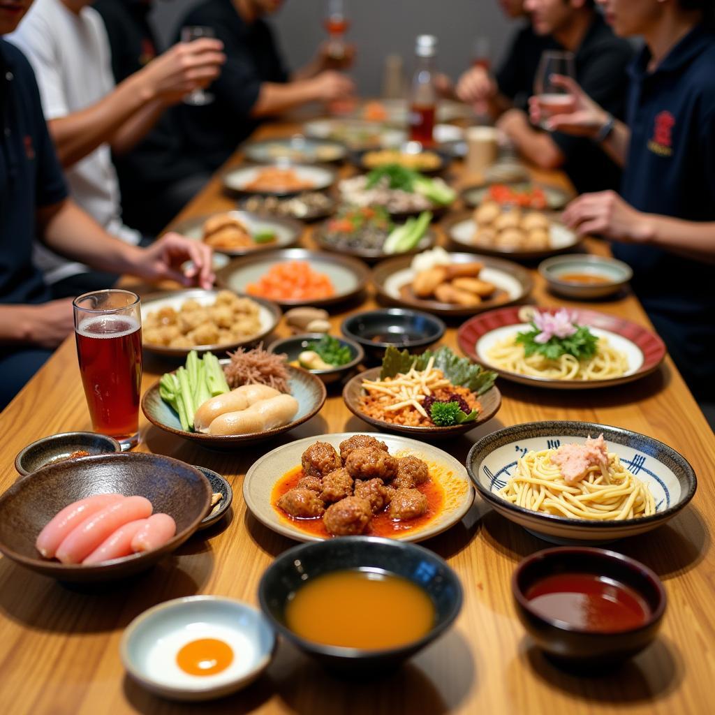 Enjoying Japanese cuisine during the ICC World Cup trip