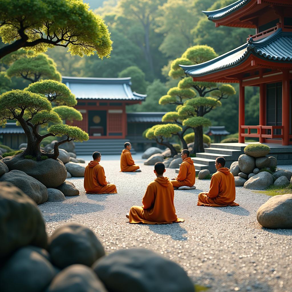 Meditation in a Japanese Garden during a Hindu Pilgrimage