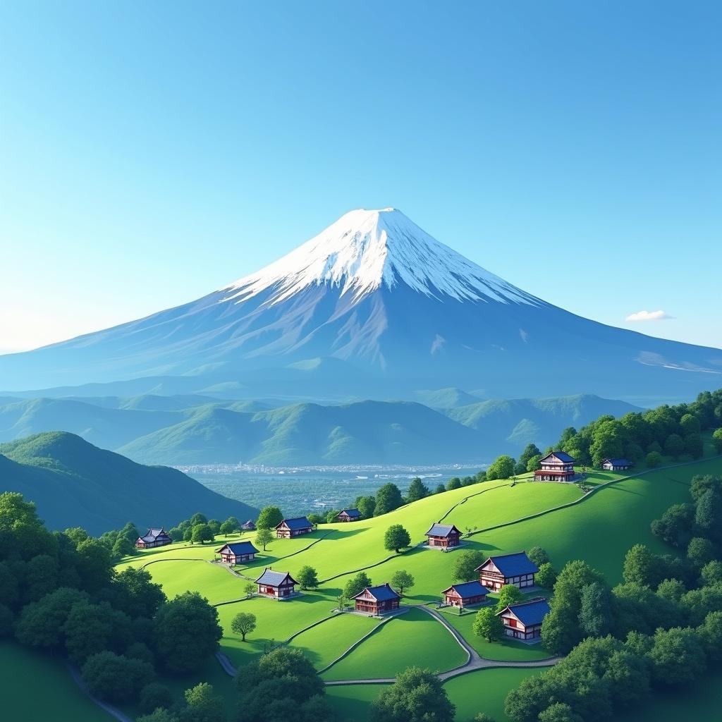 Scenic view of Mount Fuji towering over the Japanese highlands