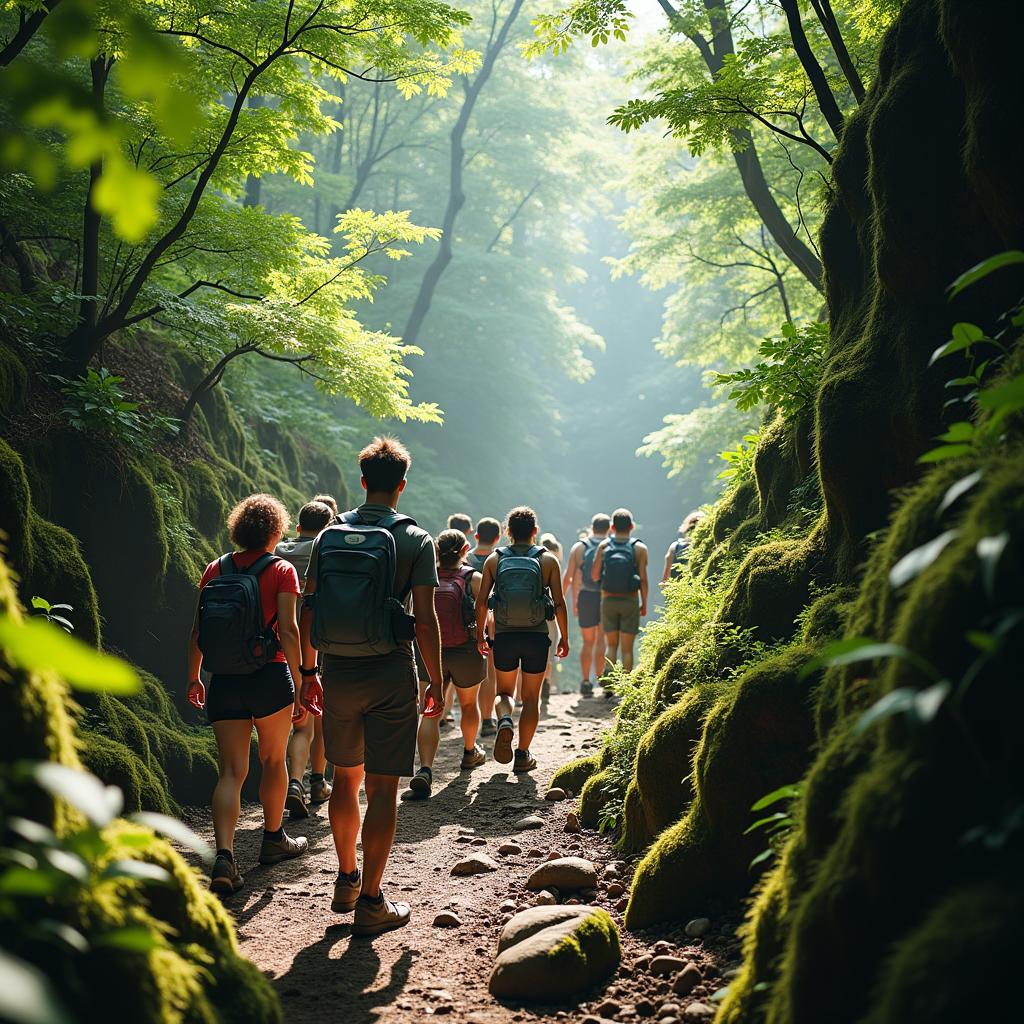 Group Hiking in a Japanese Jungle