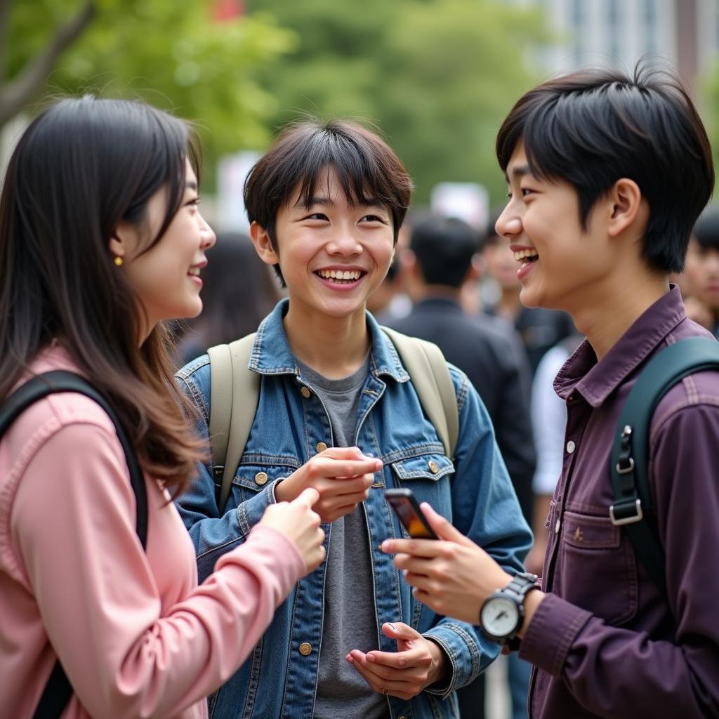 Japanese Students Interacting with International Students During a Cultural Exchange Program