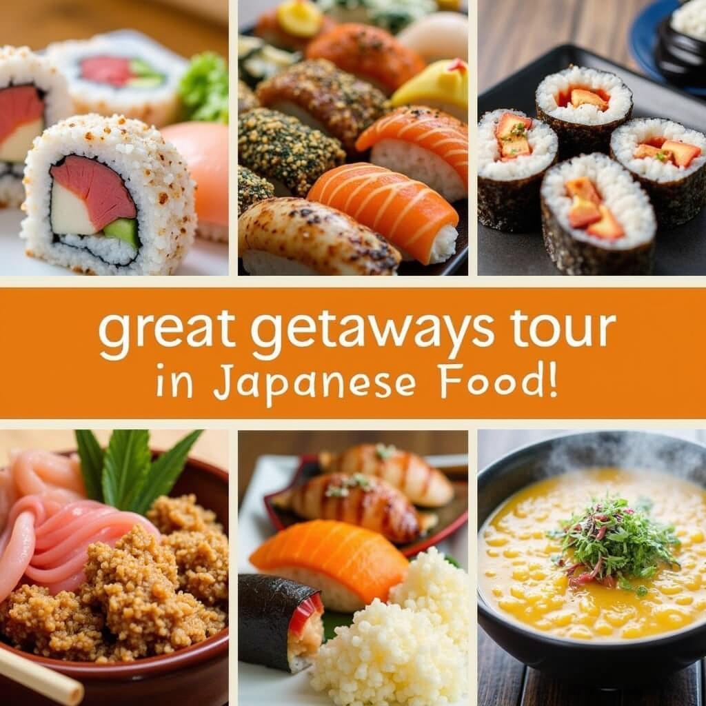 Assortment of Sushi and Ramen showcasing Japanese Culinary Delights during a Great Getaway Tour