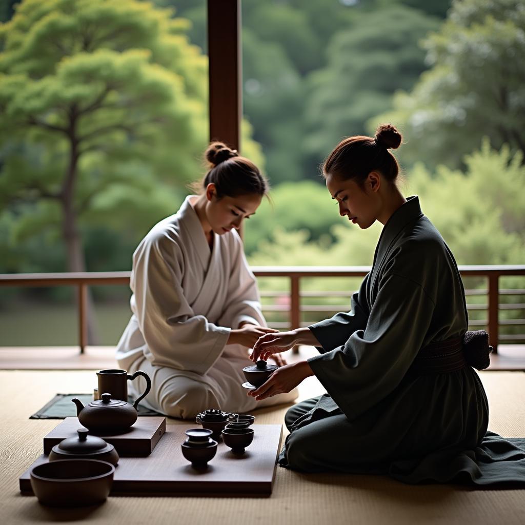 Traditional Japanese Tea Ceremony in a Kyoto Garden