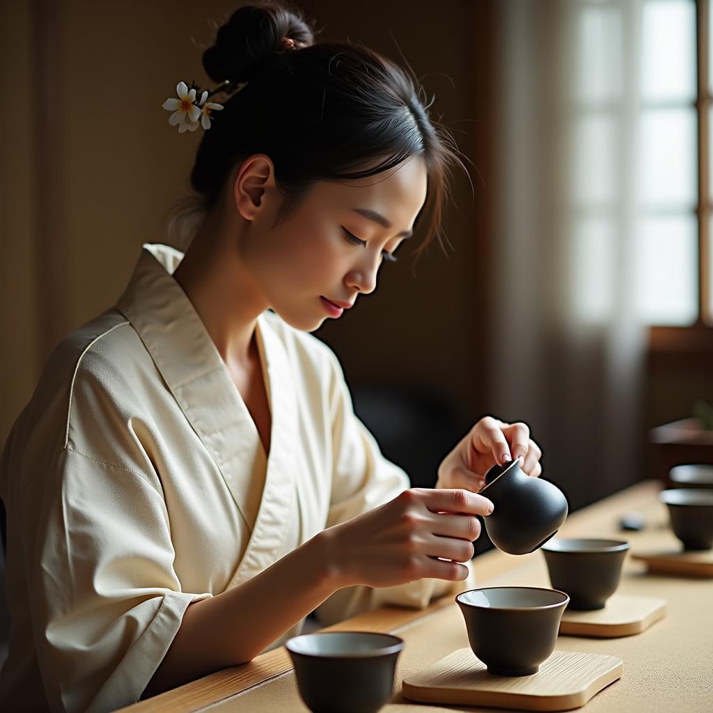 A Japanese tea ceremony demonstrating precision and focus