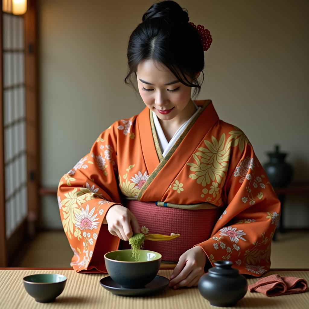 Traditional Japanese Tea Ceremony in Kimono