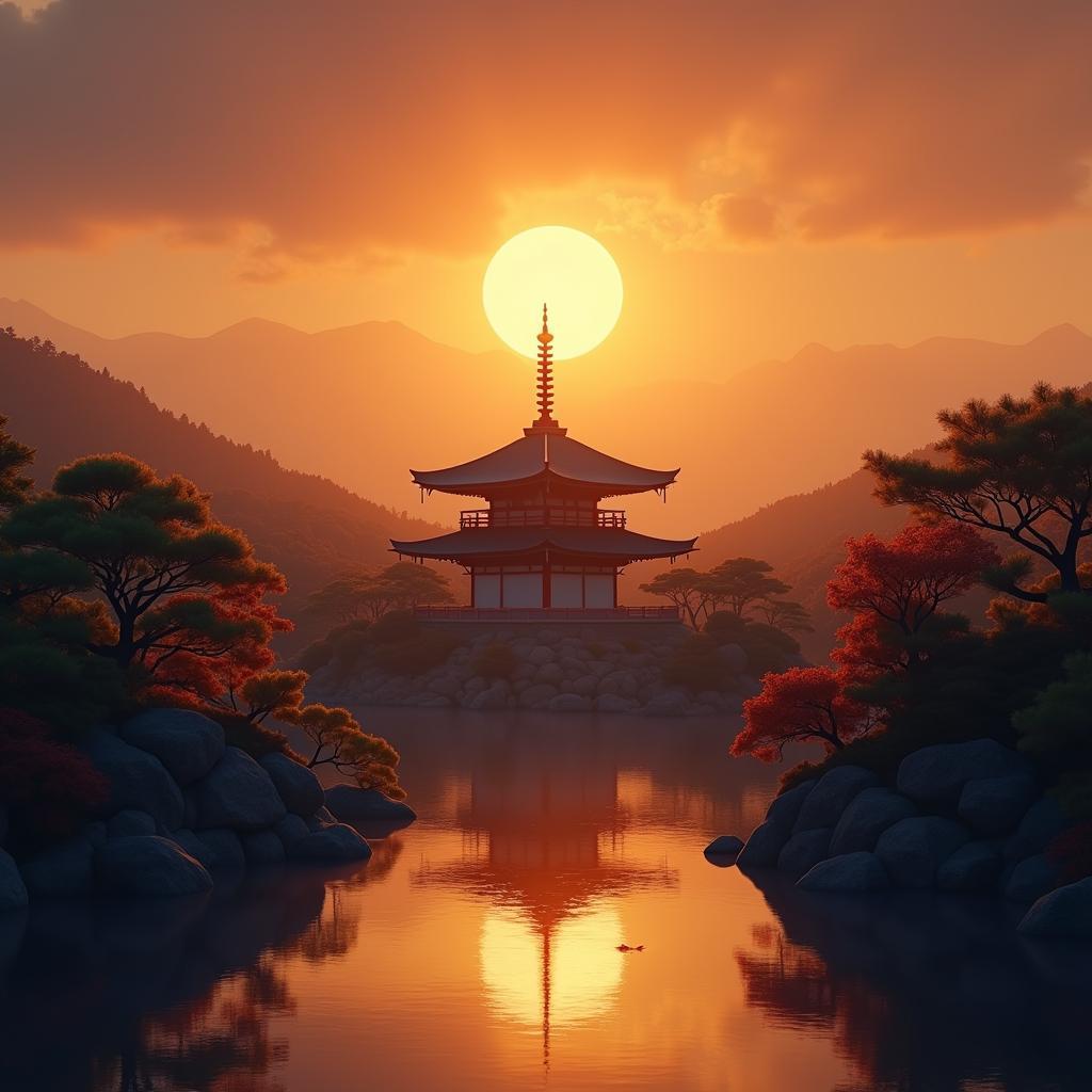 Sunrise over a Japanese Temple