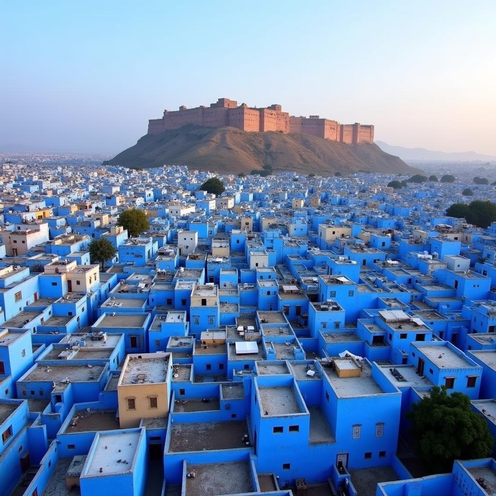 Panoramic view of Jodhpur's blue houses